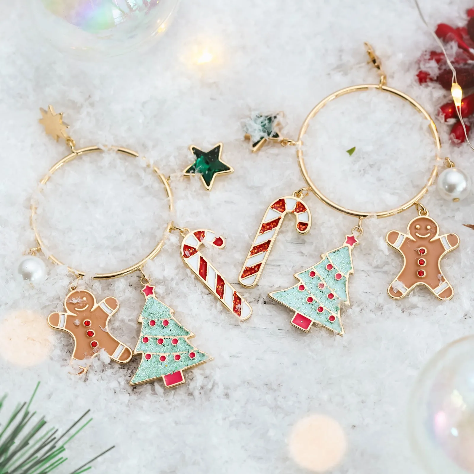 Christmas Tree Gingerbread Man Hoop Earrings sold by Selenichast product image thumbnail 3