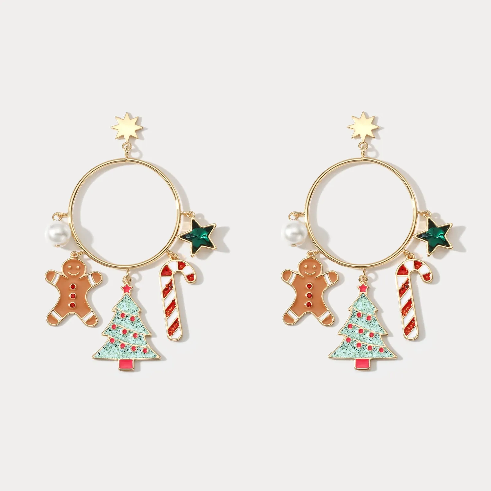 Christmas Tree Gingerbread Man Hoop Earrings sold by Selenichast