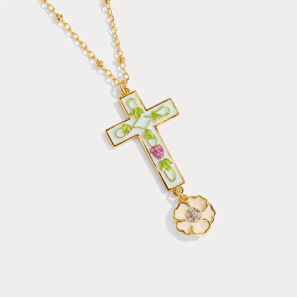 Grape Flower Cross Necklace sold by Selenichast product image thumbnail 2