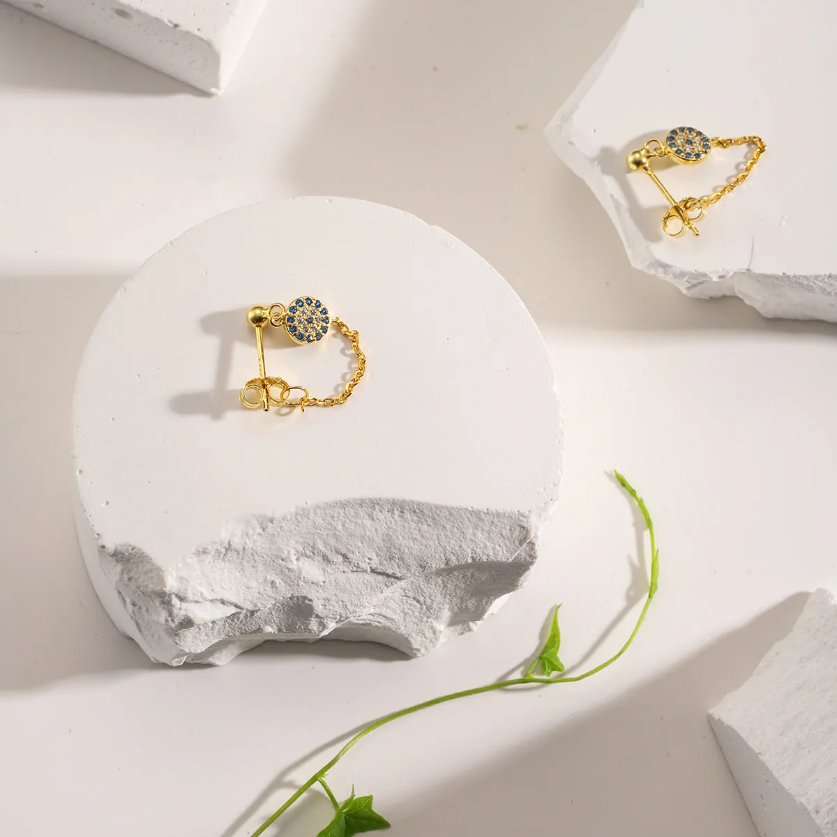 Sapphire Diamond Chain Stud Earrings sold by Selenichast product image thumbnail 3