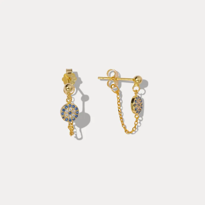 Sapphire Diamond Chain Stud Earrings sold by Selenichast