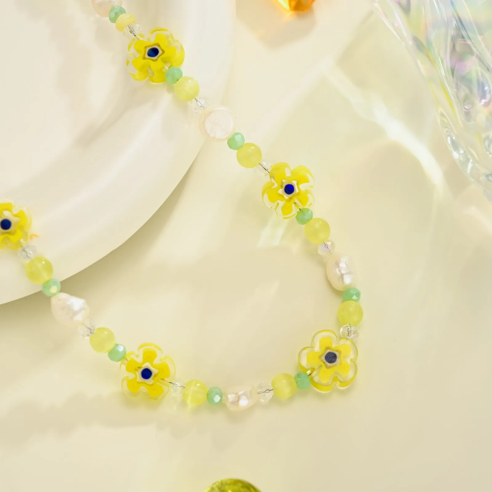 Pearl Yellow Flower Beaded Necklace sold by Selenichast product image thumbnail 3