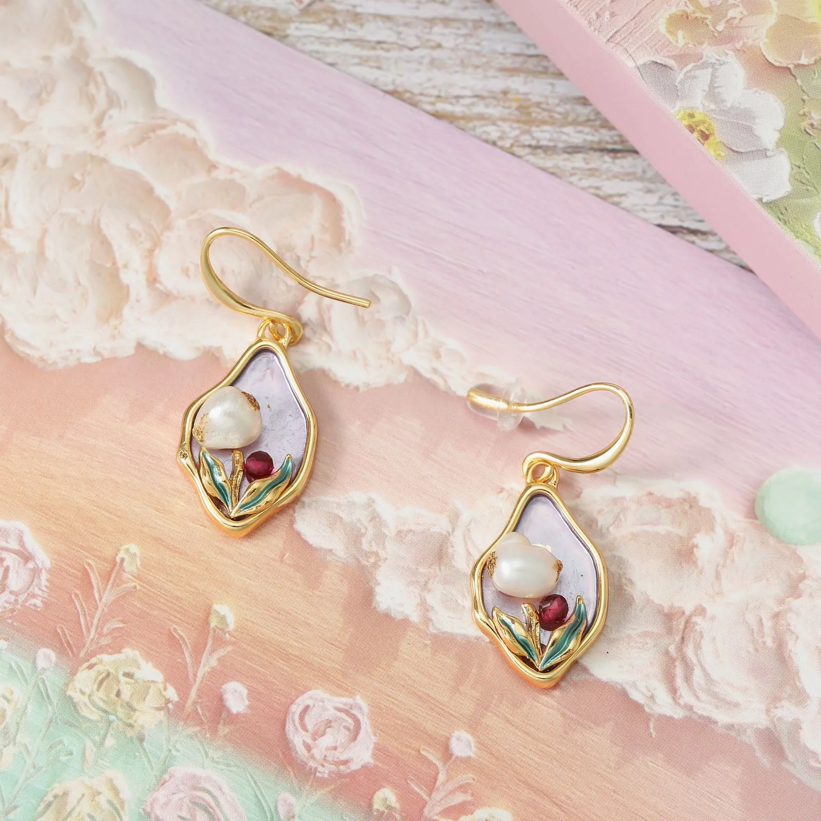 Lavender Tulip Oil Painting Earrings sold by Selenichast product image thumbnail 2