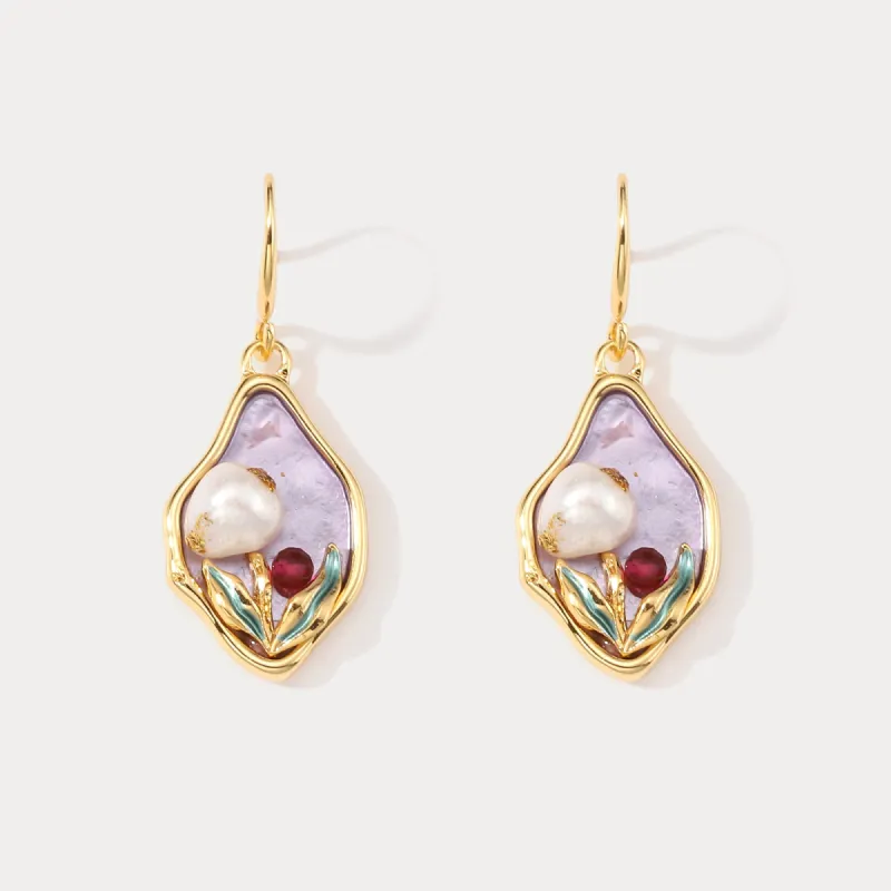 Lavender Tulip Oil Painting Earrings sold by Selenichast