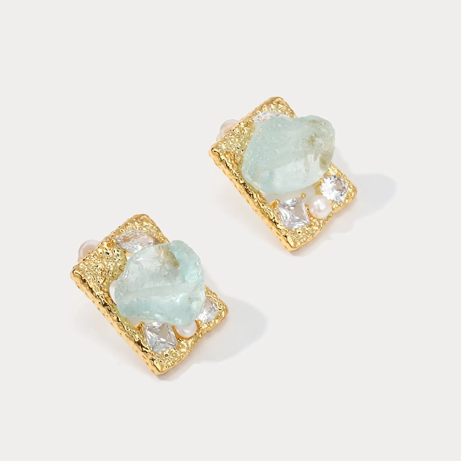 Gold Aquamarine Rough Gemstone Square Earrings sold by Selenichast product image thumbnail 4