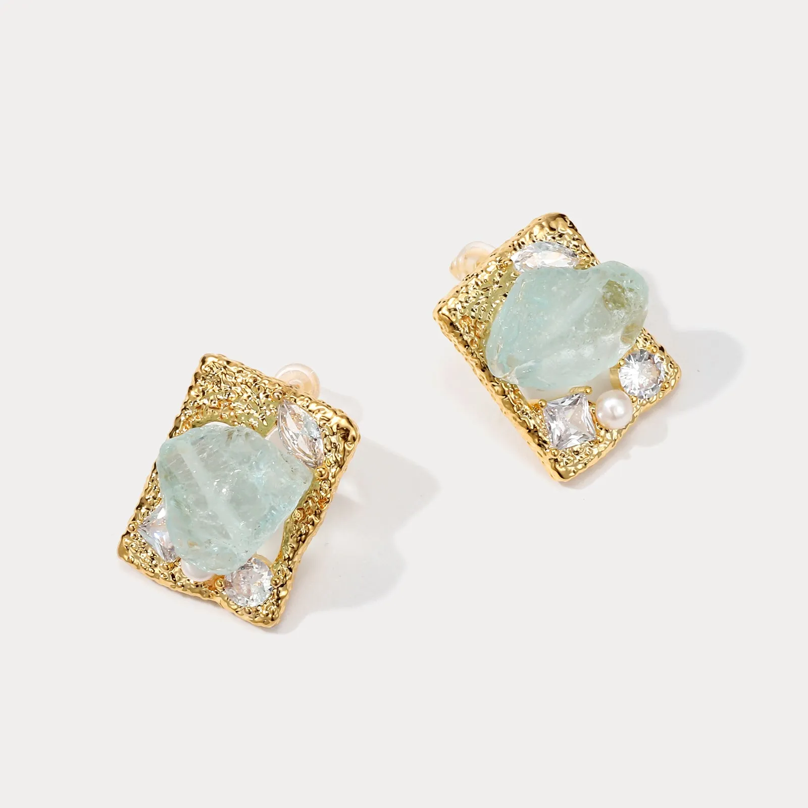 Gold Aquamarine Rough Gemstone Square Earrings sold by Selenichast product image thumbnail 5
