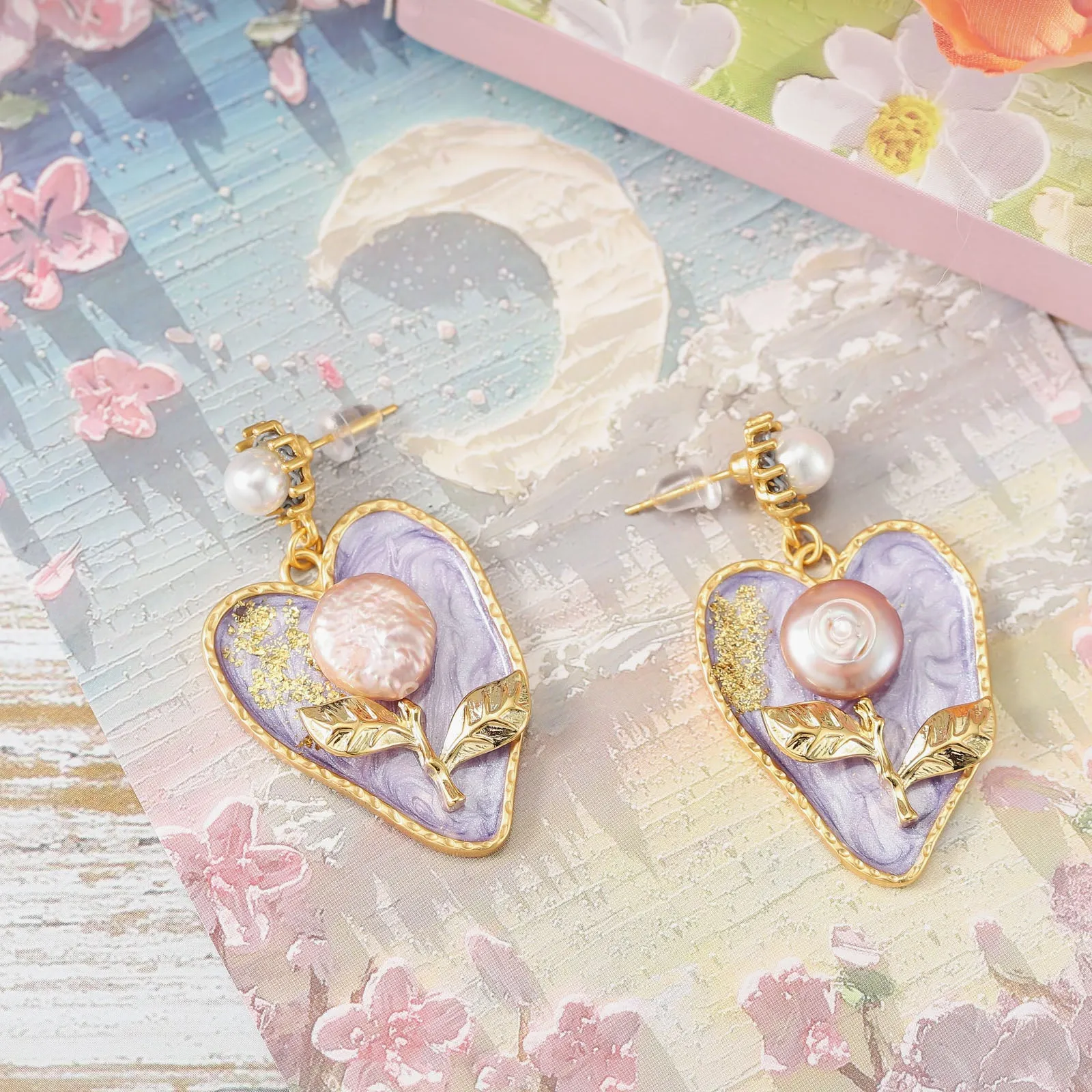 Pearl Lilac Oil Painting Earrings sold by Selenichast product image thumbnail 2