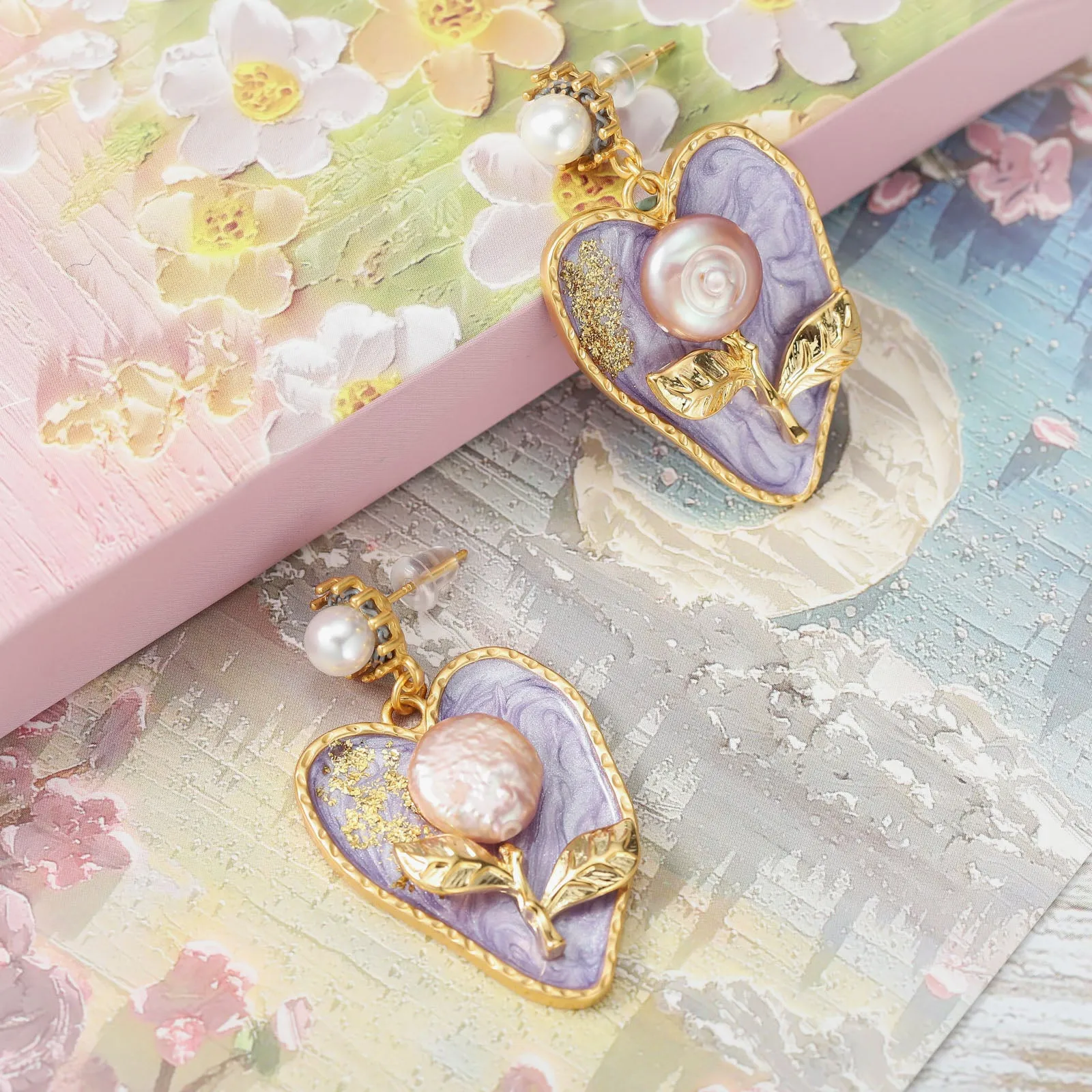 Pearl Lilac Oil Painting Earrings sold by Selenichast product image thumbnail 4