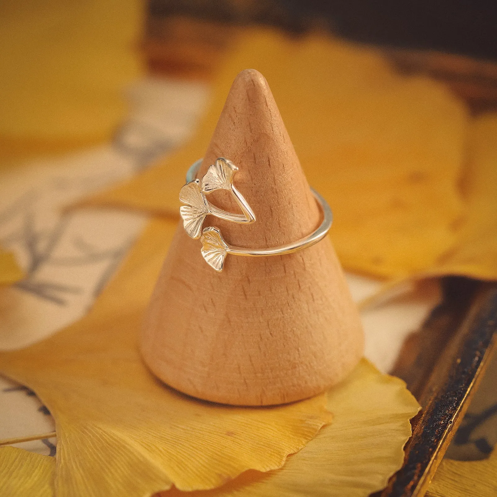 Silver Ginkgo Leaves Ring sold by Selenichast product image thumbnail 3