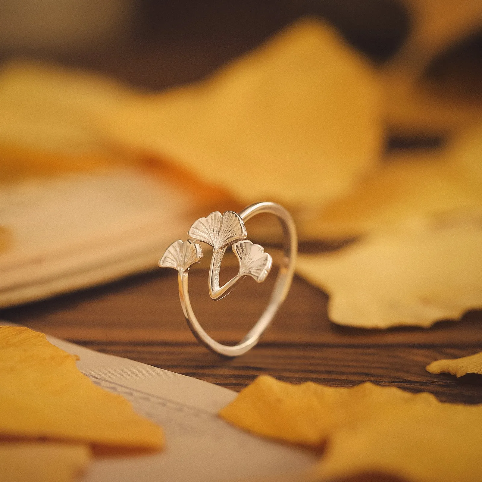 Silver Ginkgo Leaves Ring sold by Selenichast product image thumbnail 2