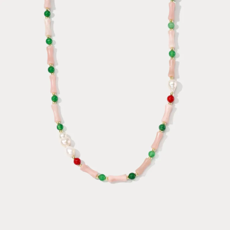 Pink Natural Stone Freshwater Pearl Beaded Necklace sold by Selenichast