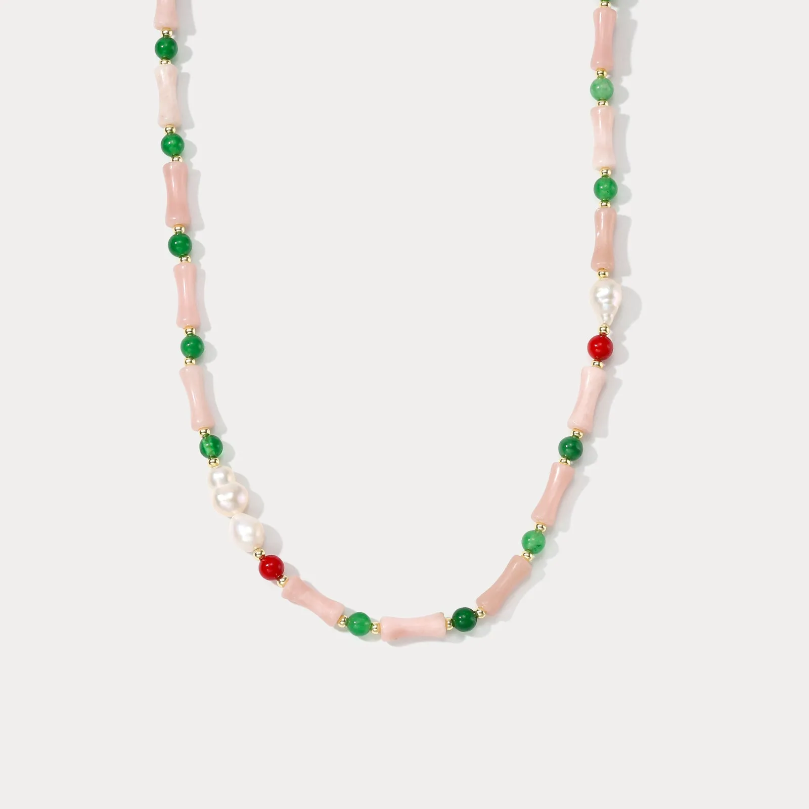 Pink Natural Stone Freshwater Pearl Beaded Necklace sold by Selenichast