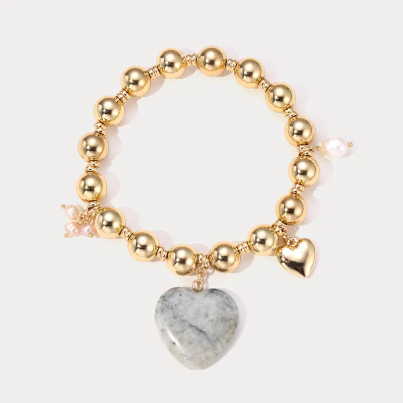 Natural Stone Heart Bracelet with Pearl sold by Selenichast
