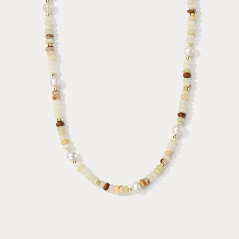 Pearl Beige Stone Beaded Necklace sold by Selenichast