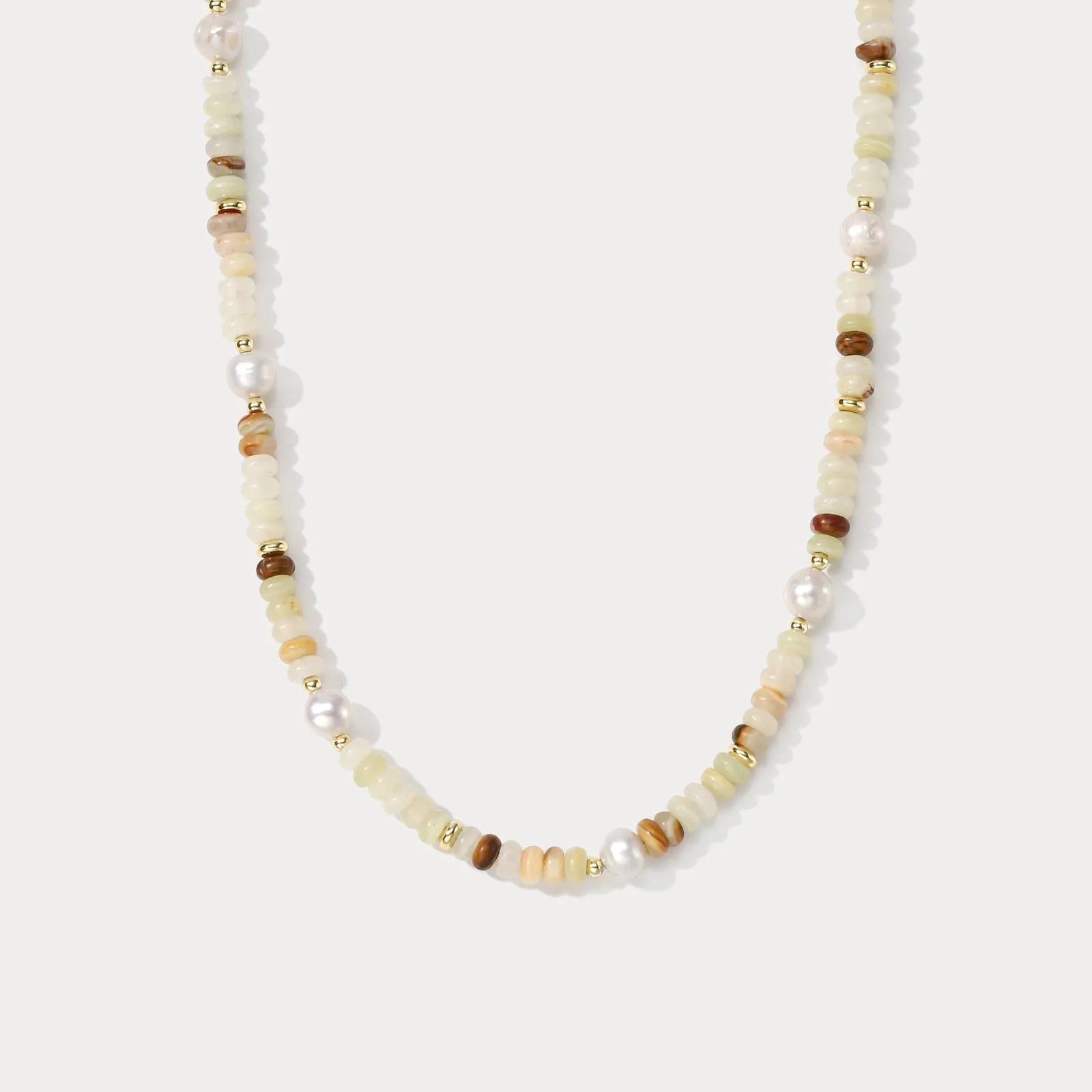 Pearl Beige Stone Beaded Necklace sold by Selenichast