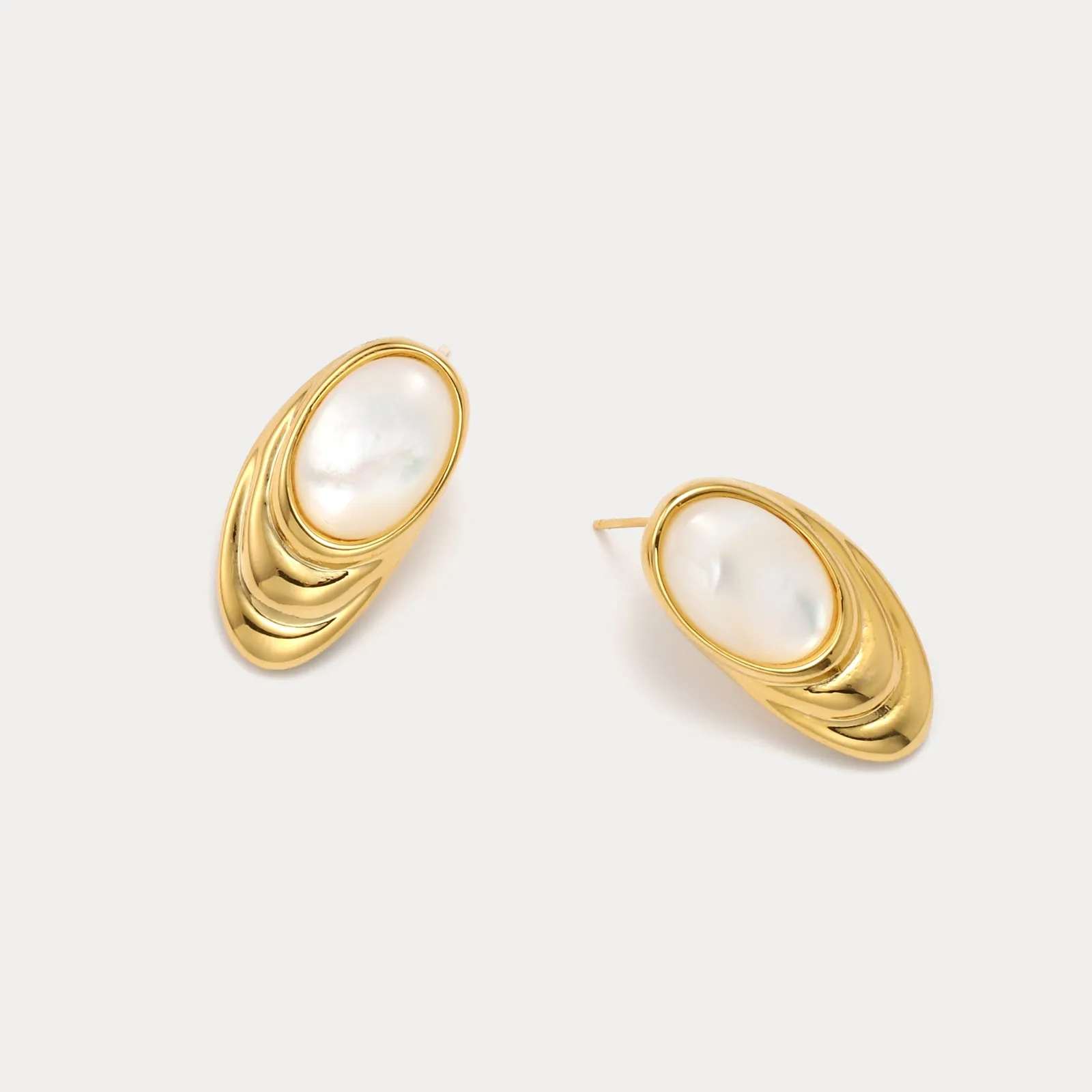 Oval Dome Cabochon Gold Pearl Earrings sold by Selenichast product image thumbnail 5