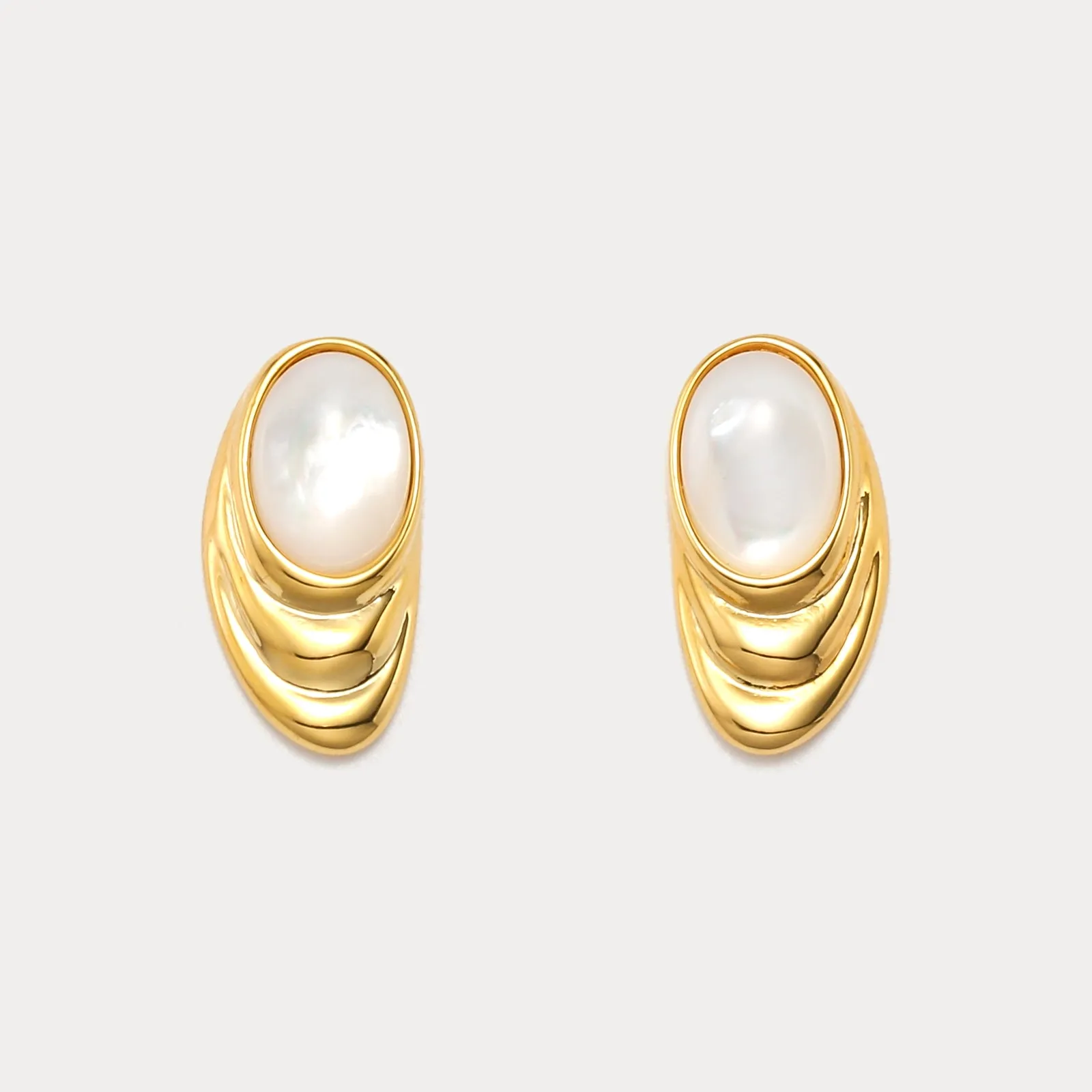 Oval Dome Cabochon Gold Pearl Earrings sold by Selenichast