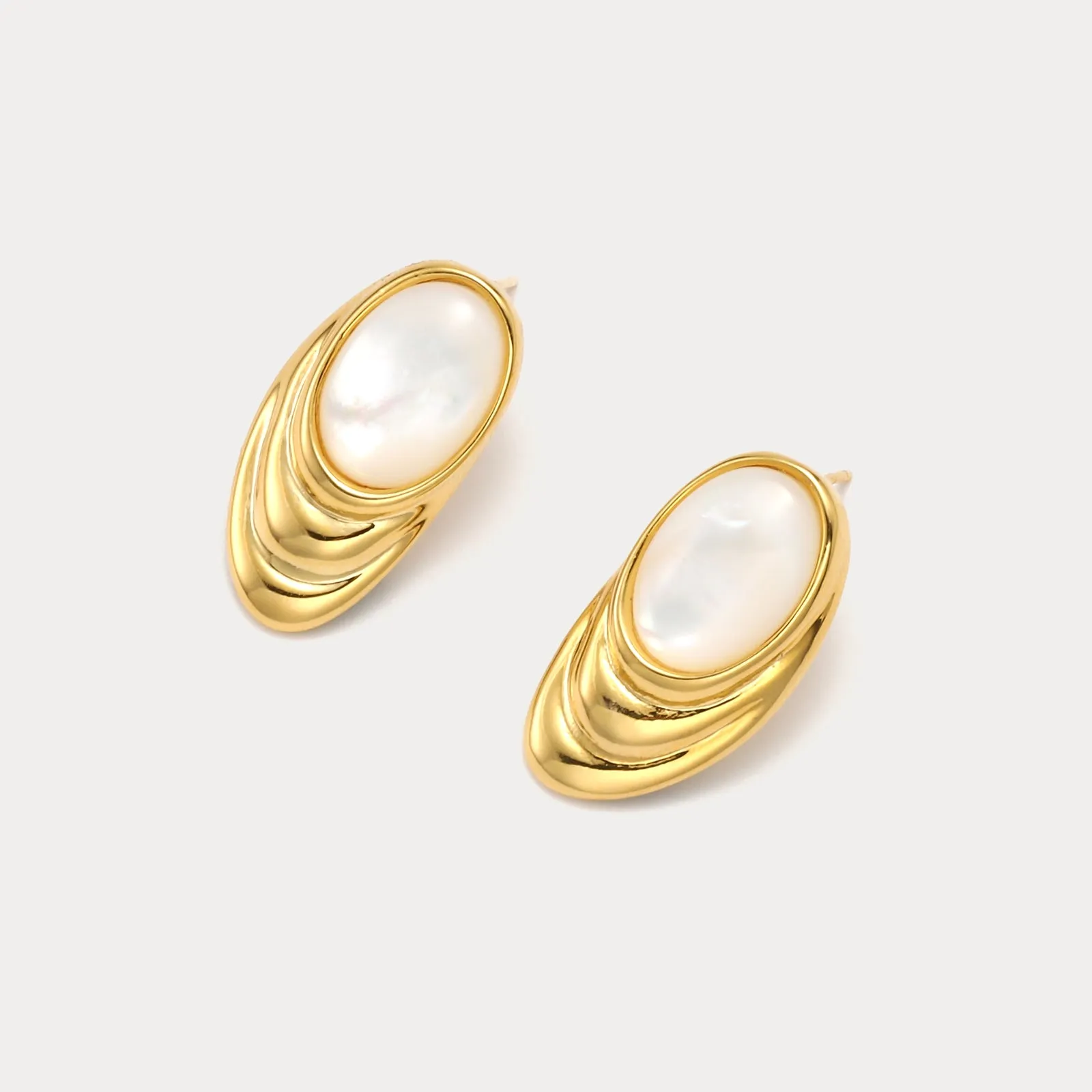 Oval Dome Cabochon Gold Pearl Earrings sold by Selenichast product image thumbnail 4