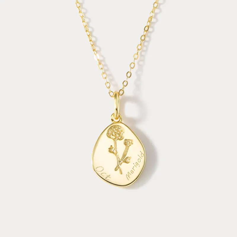 Silver Marigold Birth Flower Necklace-October sold by Selenichast