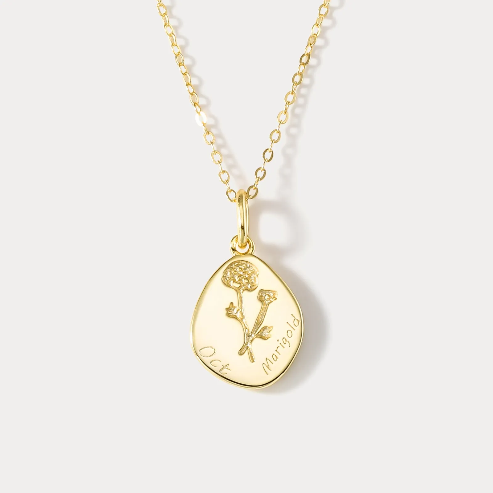 Silver Marigold Birth Flower Necklace-October sold by Selenichast