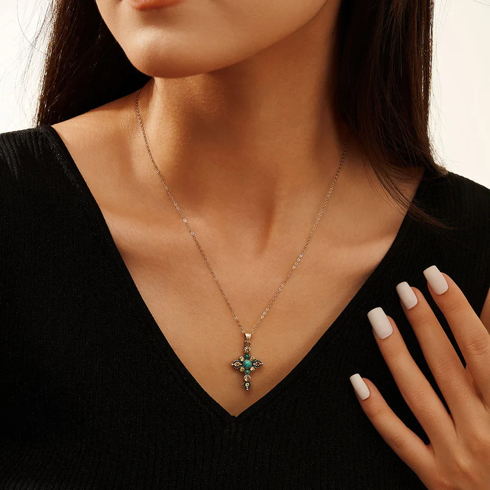 Vintage Turquoise Cross Necklace sold by Selenichast product image thumbnail 2