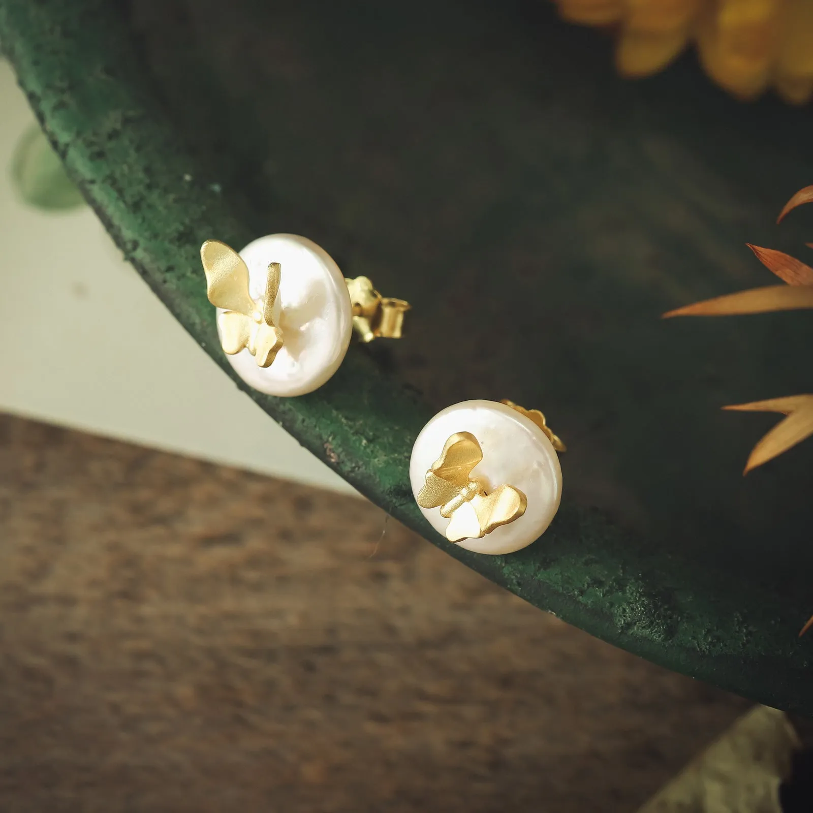 Butterfly Pearl Stud Earrings sold by Selenichast product image thumbnail 3