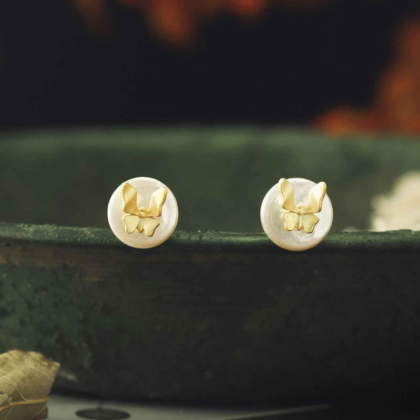 Butterfly Pearl Stud Earrings sold by Selenichast product image thumbnail 5