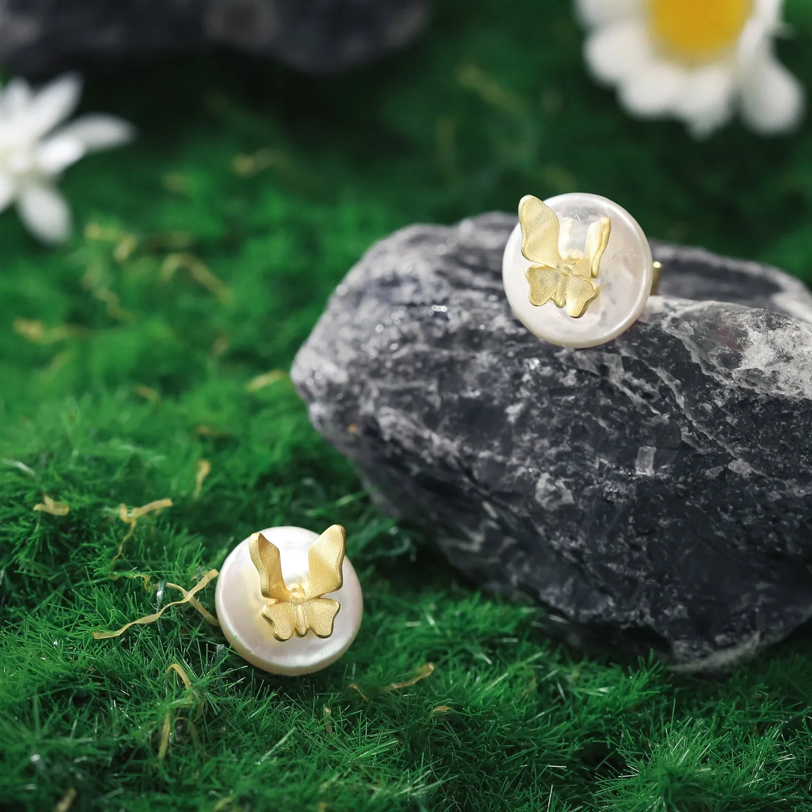 Butterfly Pearl Stud Earrings sold by Selenichast product image thumbnail 2