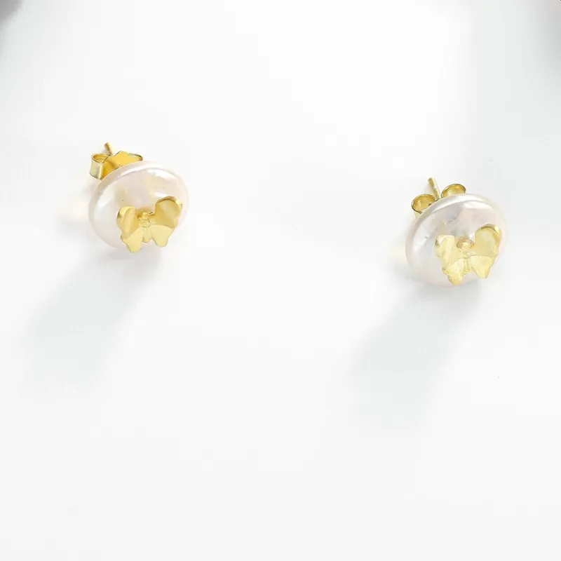 Butterfly Pearl Stud Earrings sold by Selenichast
