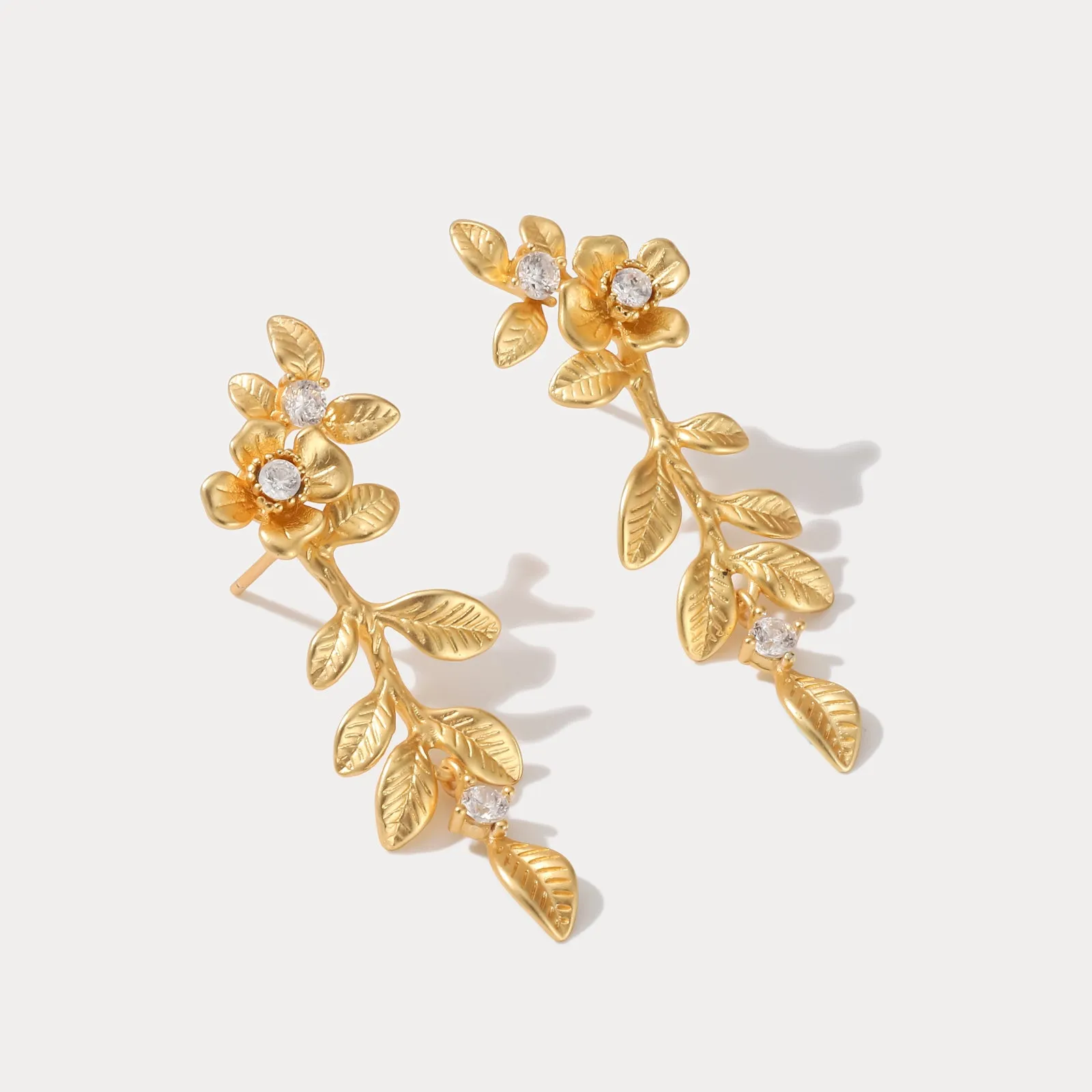 Gold Floral Leaf Drop Earrings sold by Selenichast product image thumbnail 2