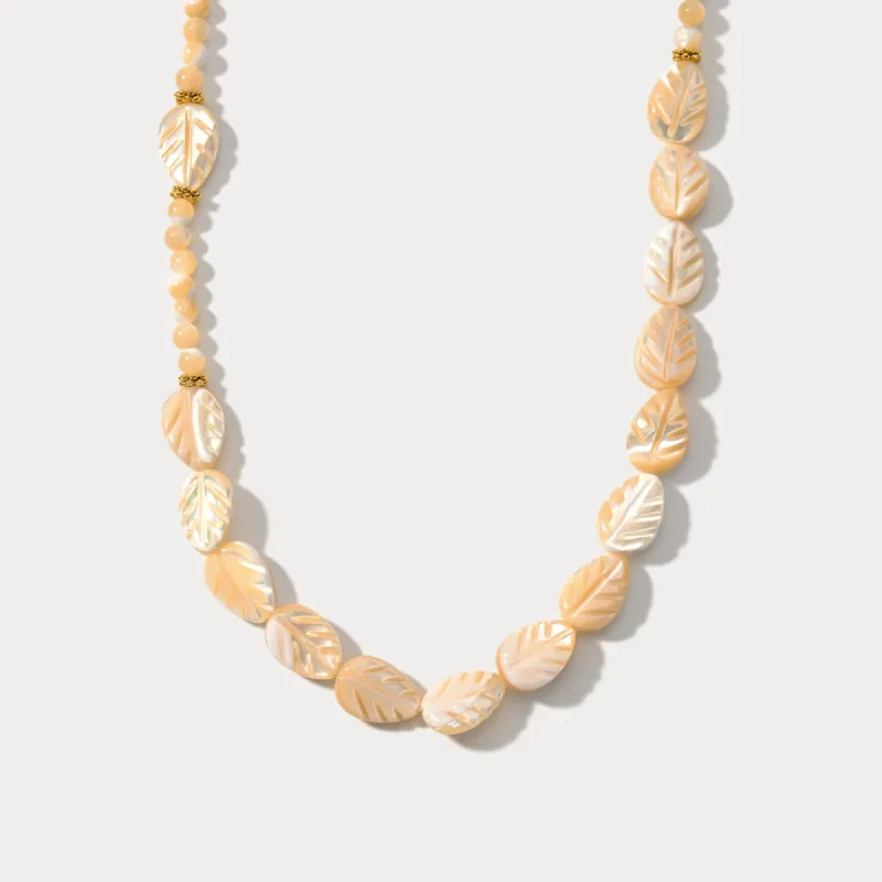 Carved Mother of Pearl Leaf Bead Necklace made by Selenichast