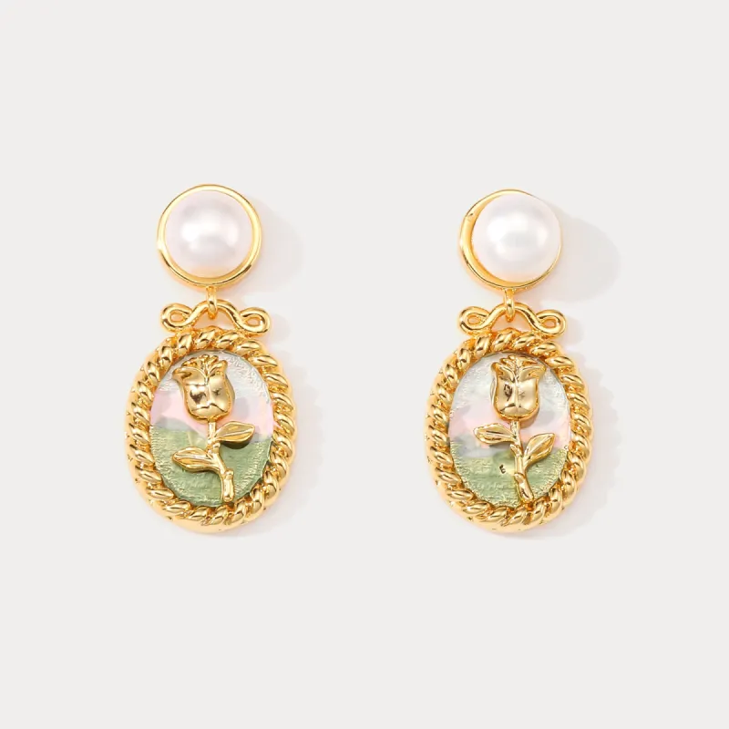 Wild Rose Oil Painting Earrings sold by Selenichast