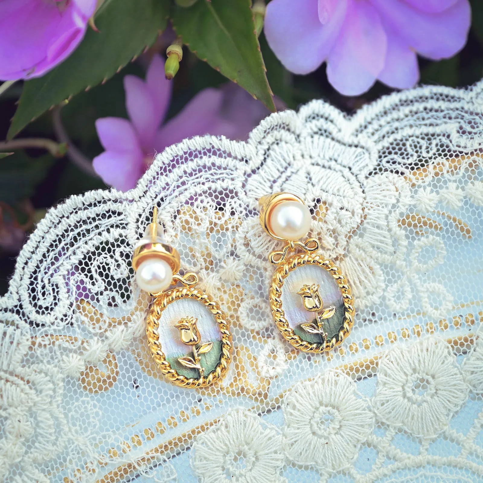 Wild Rose Oil Painting Earrings sold by Selenichast product image thumbnail 4