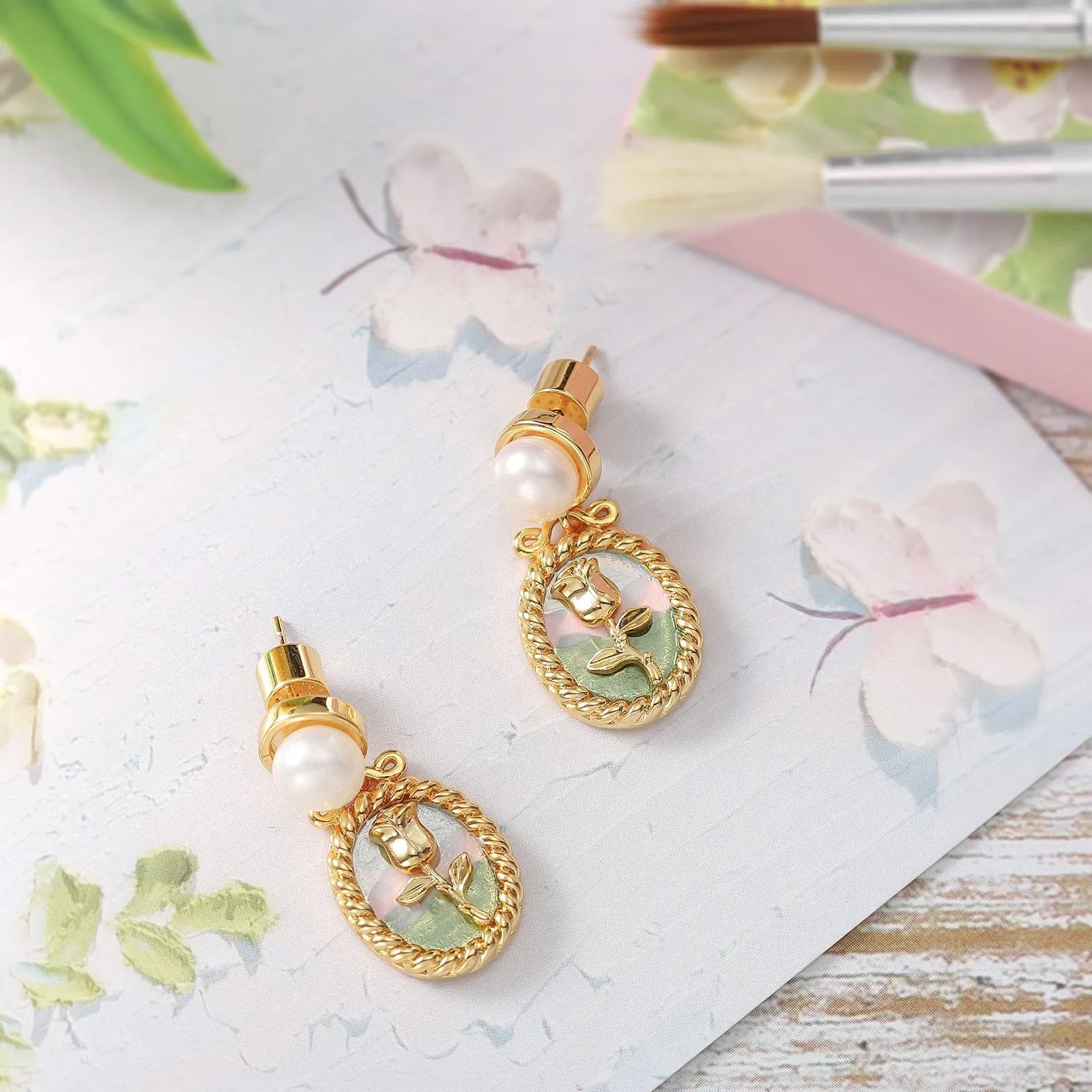 Wild Rose Oil Painting Earrings sold by Selenichast product image thumbnail 3