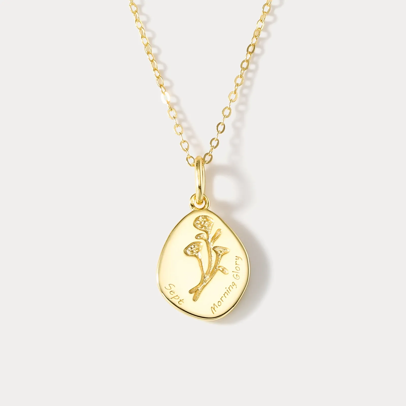 Silver Morning Glory Birth Flower Necklace-September sold by Selenichast