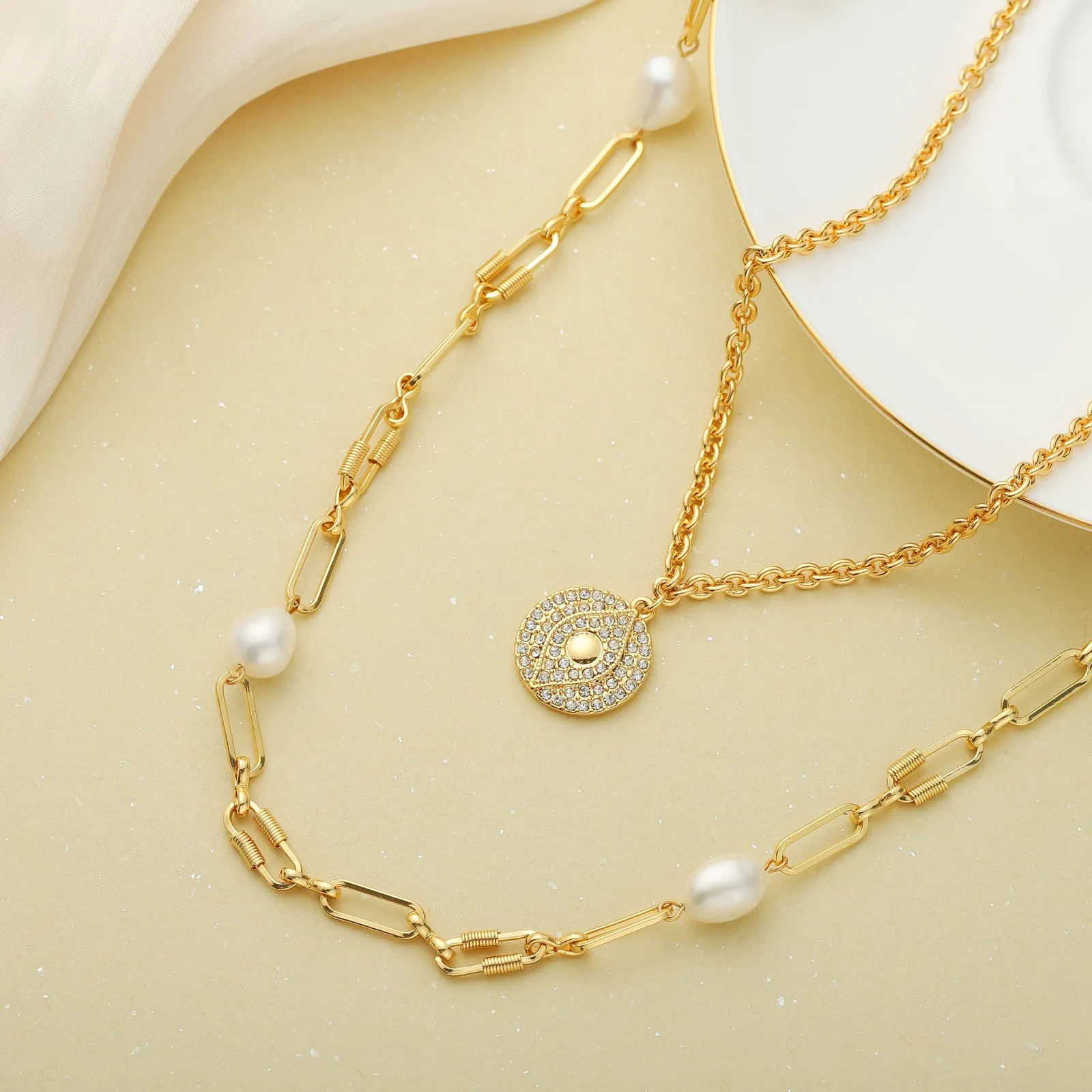 Evil Eye Pearl Layered Necklace sold by Selenichast product image thumbnail 3