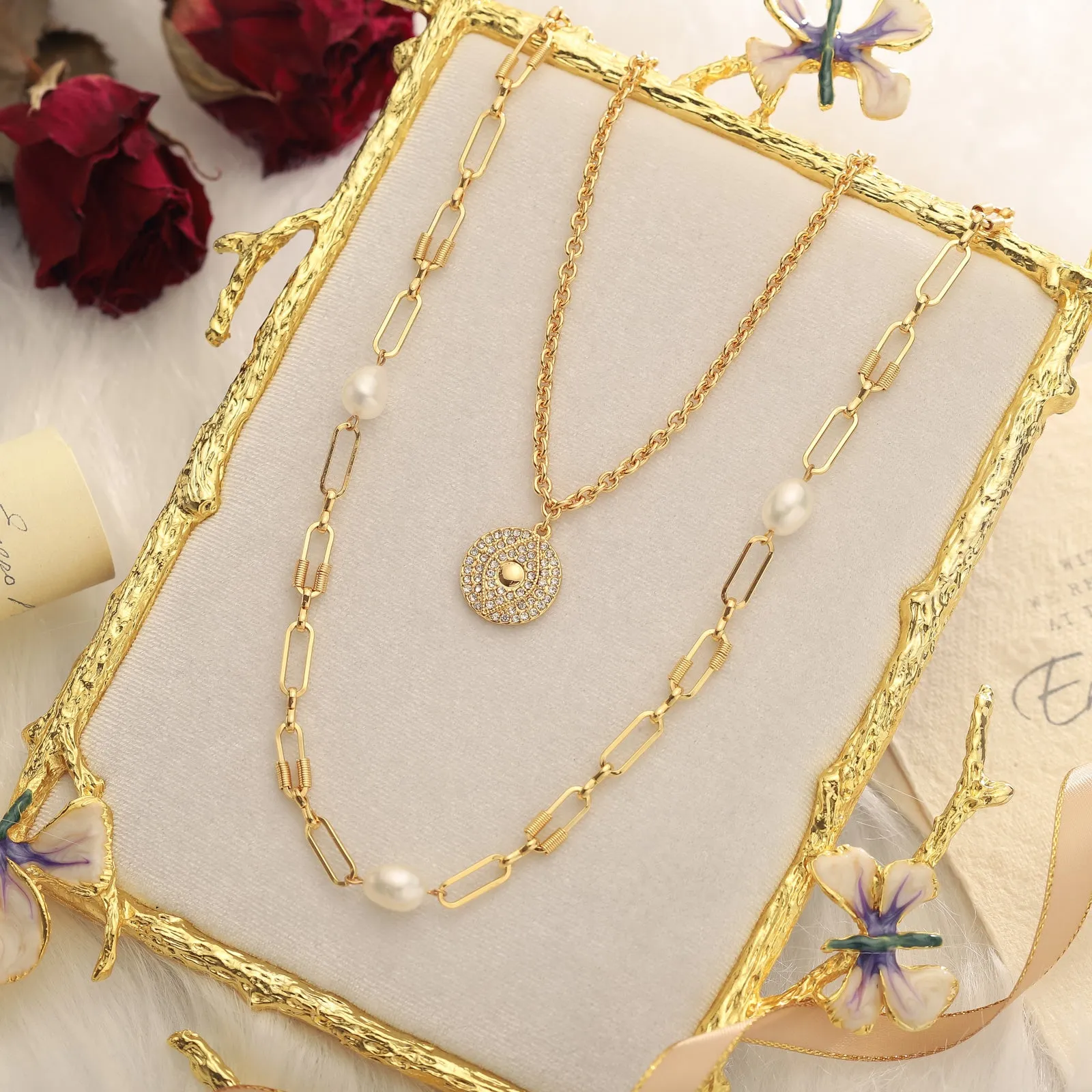 Evil Eye Pearl Layered Necklace sold by Selenichast product image thumbnail 2