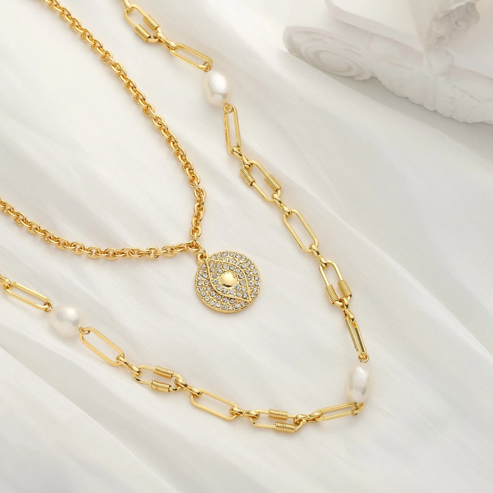 Evil Eye Pearl Layered Necklace sold by Selenichast product image thumbnail 4