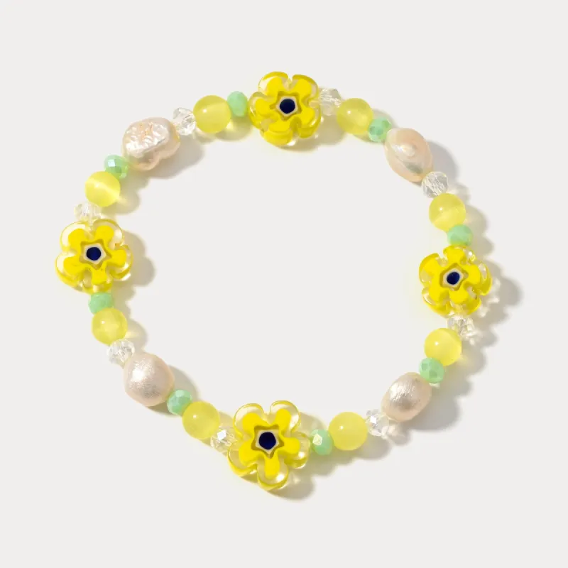 Pearl Yellow Flower Beaded Bracelet sold by Selenichast
