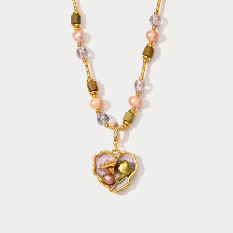 Pearl Heart Colorful Beads Necklace sold by Selenichast