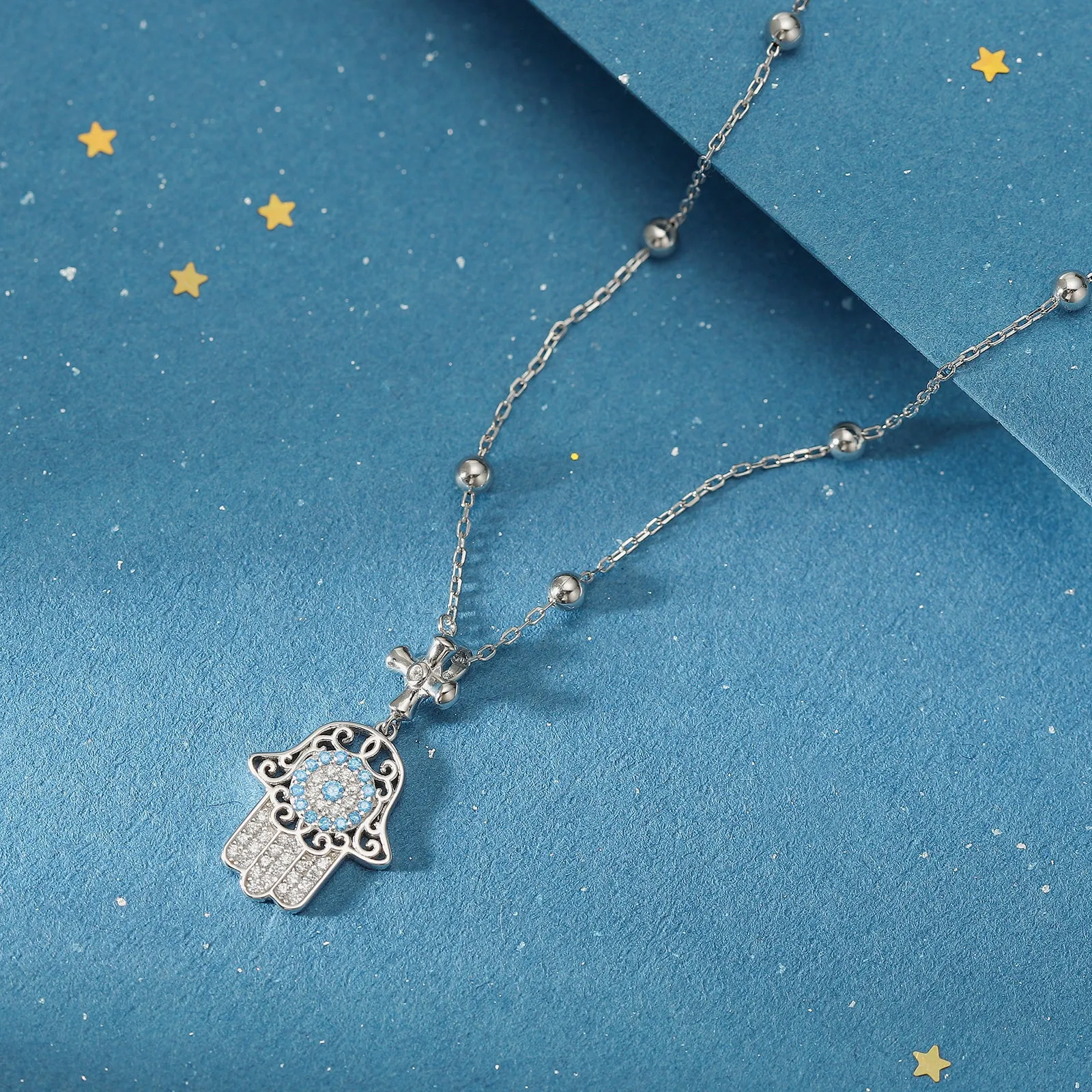 Silver Hamsa Hand Necklace sold by Selenichast product image thumbnail 3