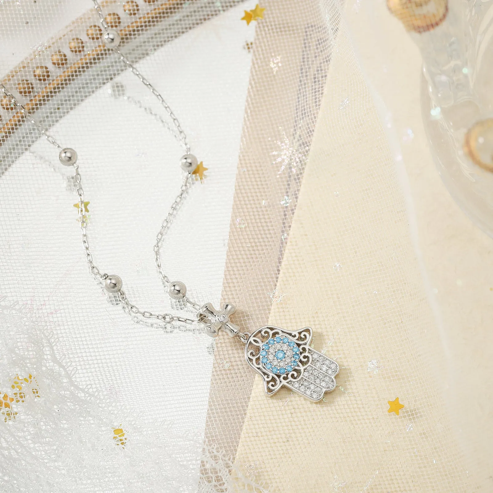 Silver Hamsa Hand Necklace sold by Selenichast product image thumbnail 4