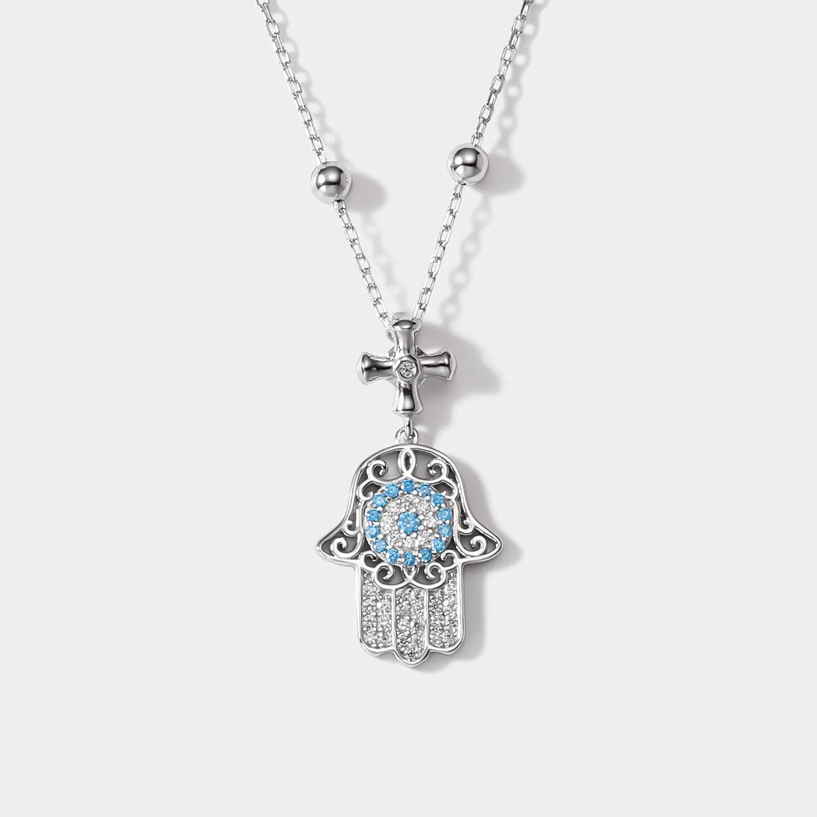 Silver Hamsa Hand Necklace sold by Selenichast