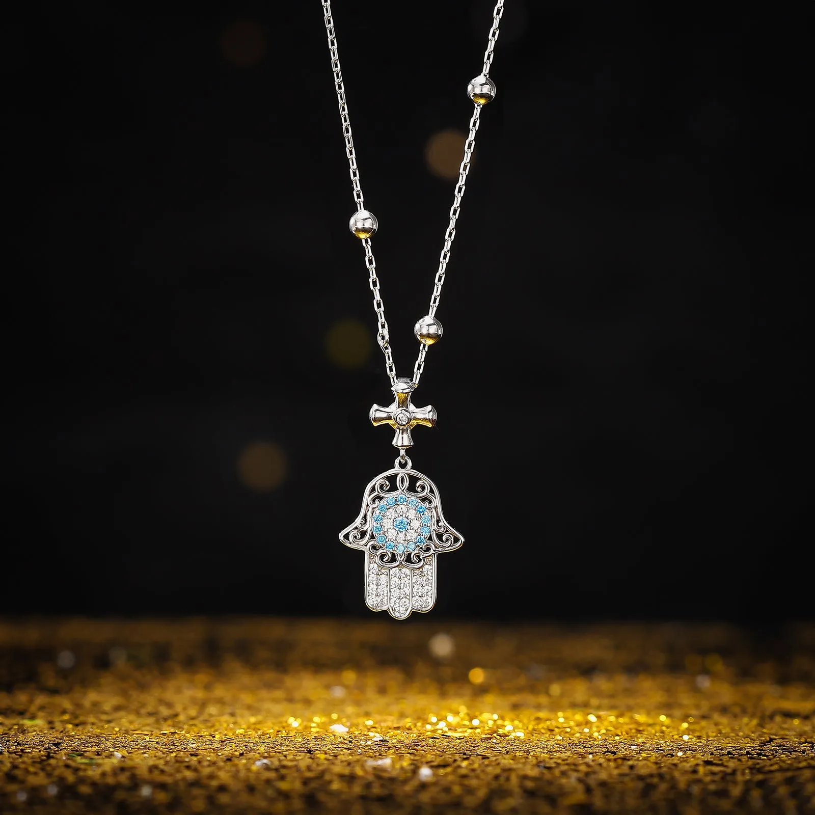 Silver Hamsa Hand Necklace sold by Selenichast product image thumbnail 2