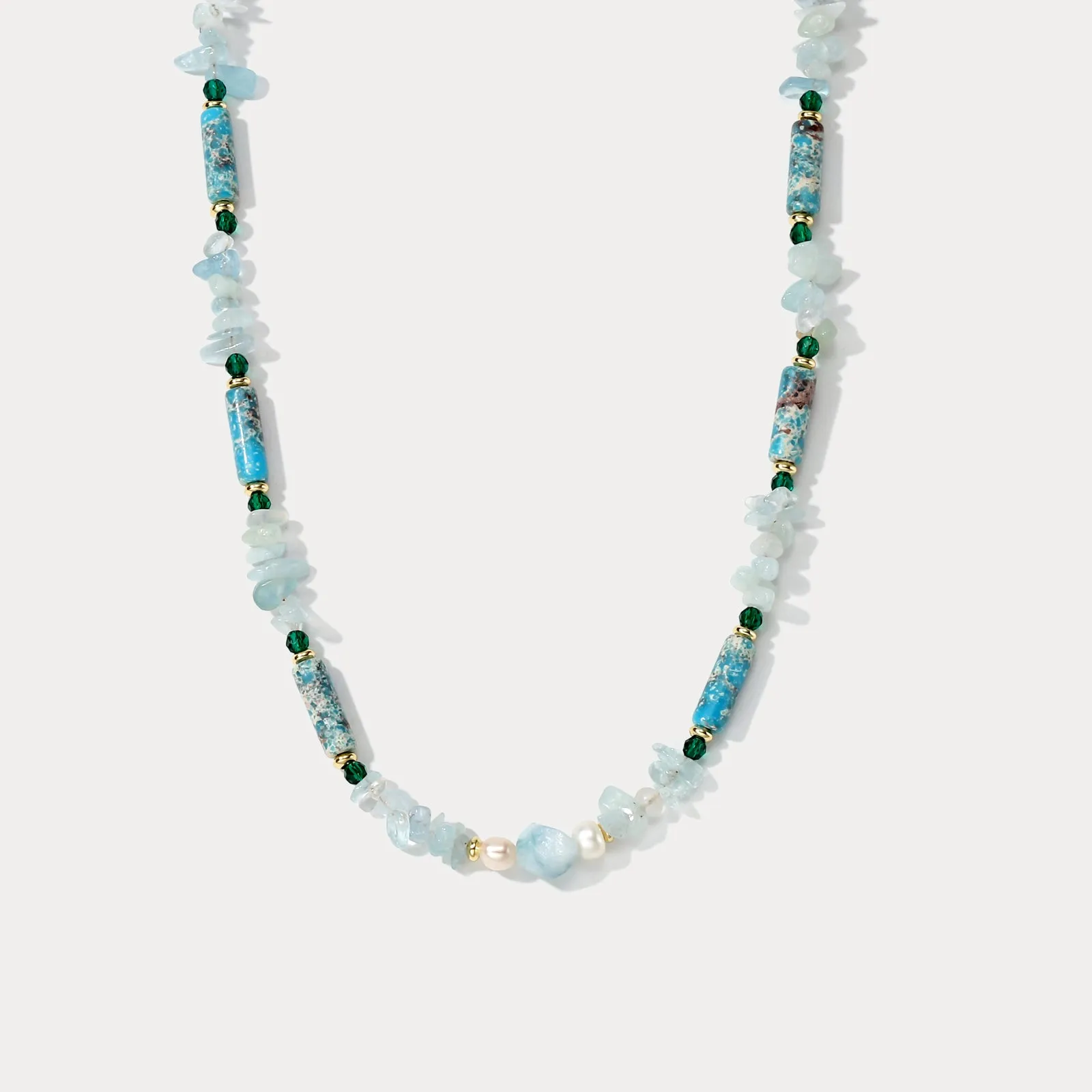 Blue Quartz Chip Stone Beaded Necklace sold by Selenichast