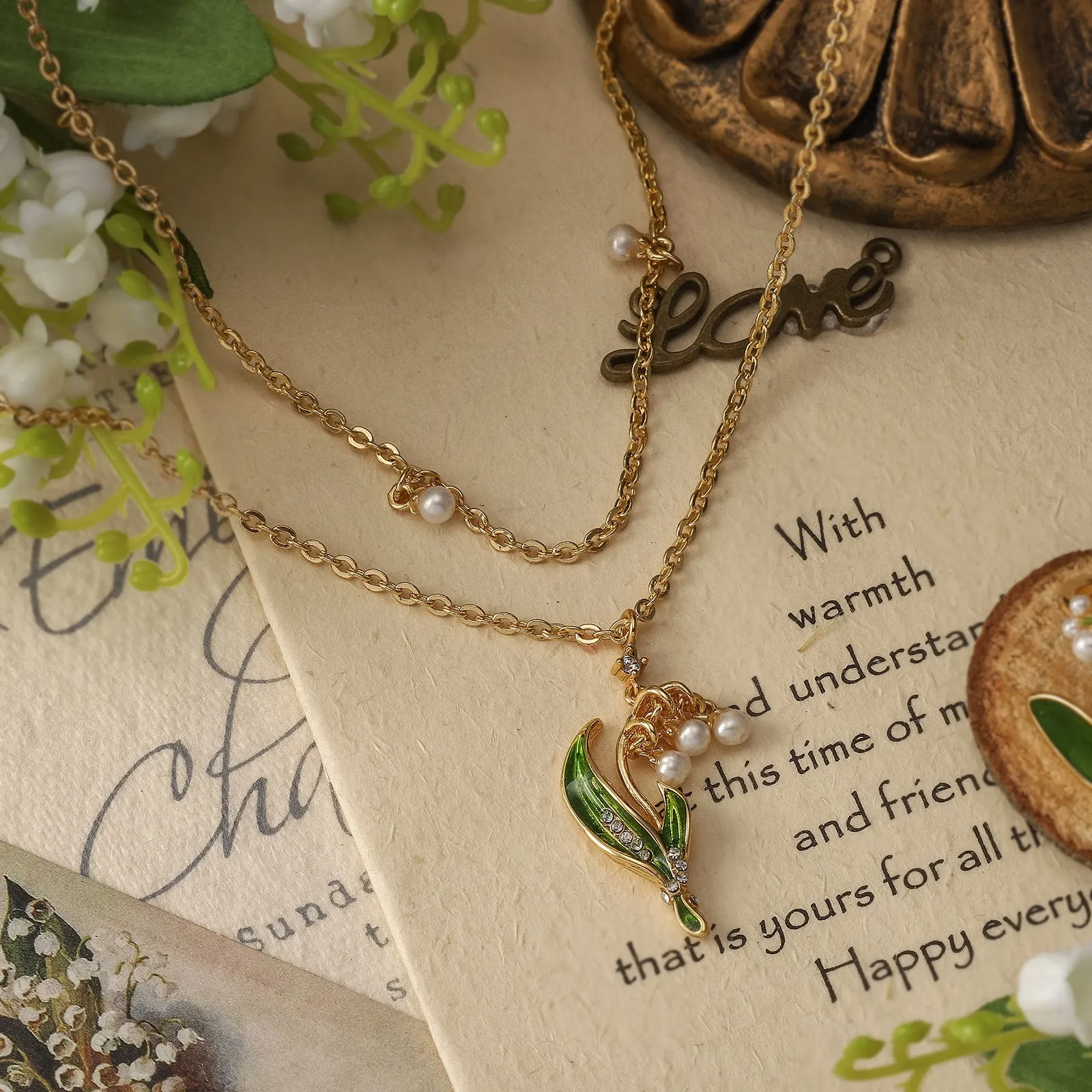 Lily Of The Valley Enamel Necklace sold by Selenichast