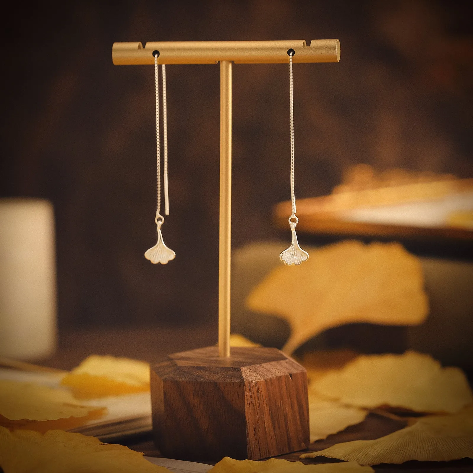 Ginkgo Leaf Threader Earrings sold by Selenichast product image thumbnail 2