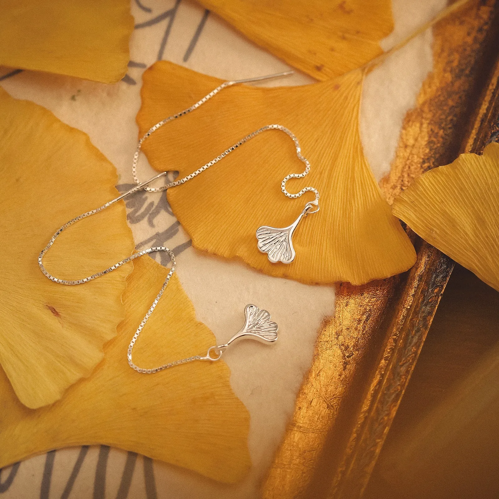 Ginkgo Leaf Threader Earrings sold by Selenichast product image thumbnail 3