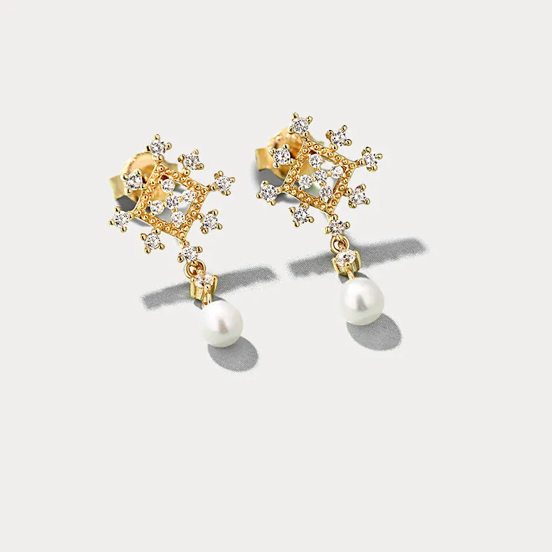 Gold Snowflake Pearl Earrings sold by Selenichast product image thumbnail 3