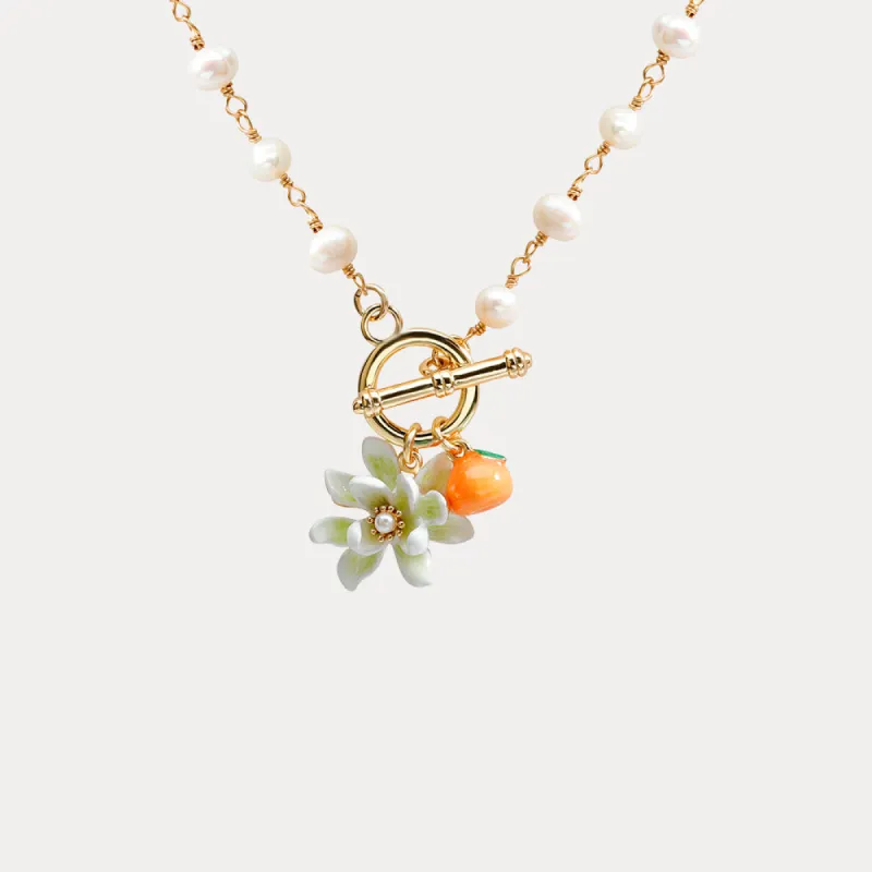 Orange Pearl Necklace sold by Selenichast